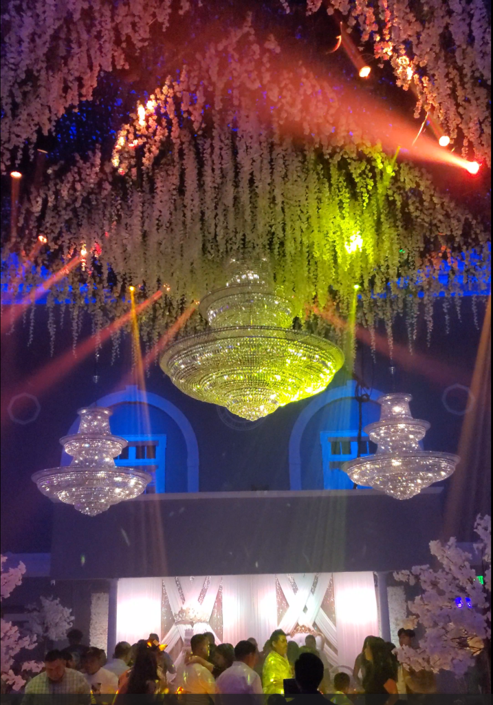 architectural dance lighting for wedding inside upscale Connecticut ballroom venue