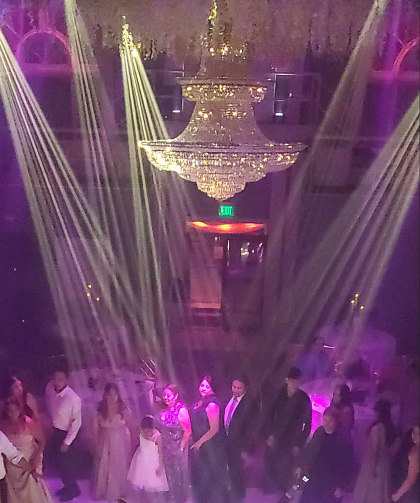dramatic wedding dance floor lighting inside luxury Connecticut ballroom