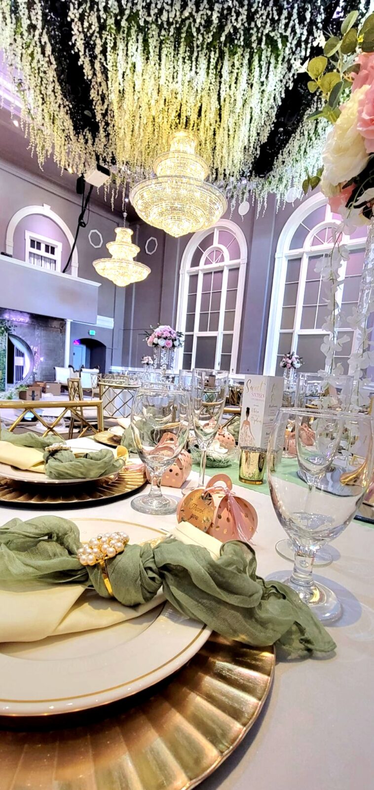 Elevated wedding reception styling inside historic Connecticut ballroom venue