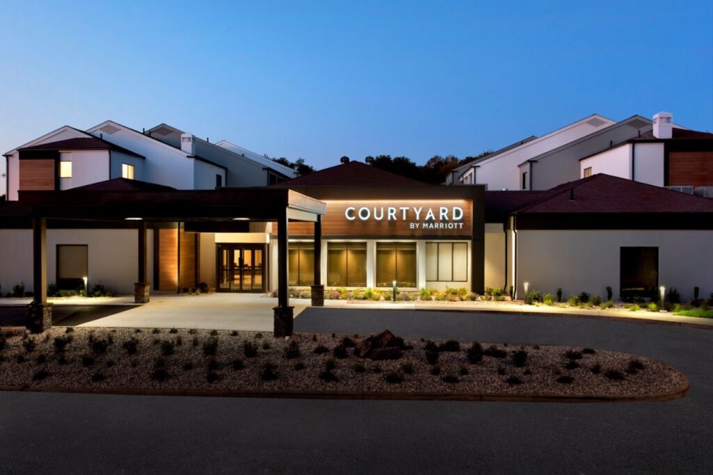Courtyard by Marriott New Haven Wallingford hotel exterior for Silver City Ballroom wedding guests.